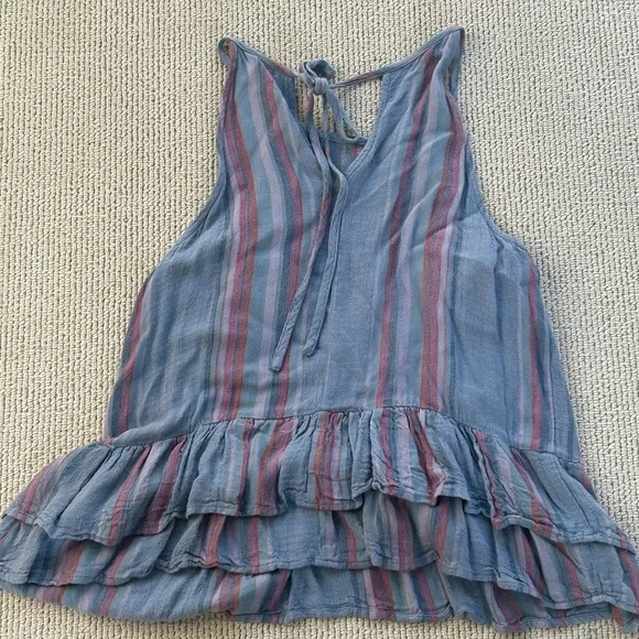 🌿Alya Striped Sleeveless Top with Ruffle Hem, size M🌿 - Picture 2 of 5